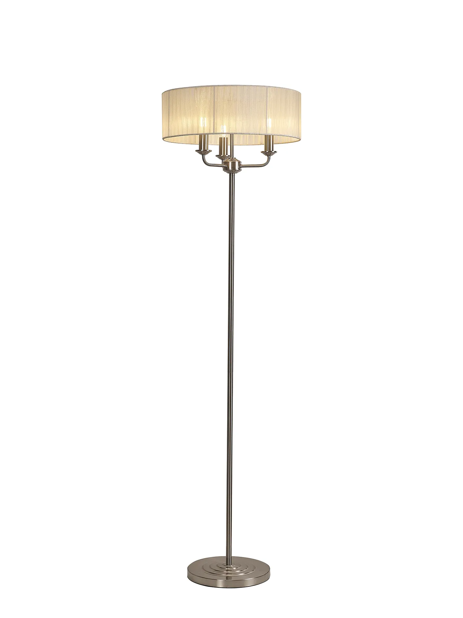 Banyan 45cm 3 Light Floor Lamp Satin Nickel, Cream